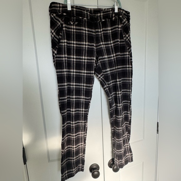 Free People Linen Look Cotton Mid Rise Straight Slim Leg Trouser Pant Plaid - Picture 2 of 9